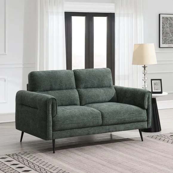 2-Seater Sofa with Curved Arms - Green, Chenille