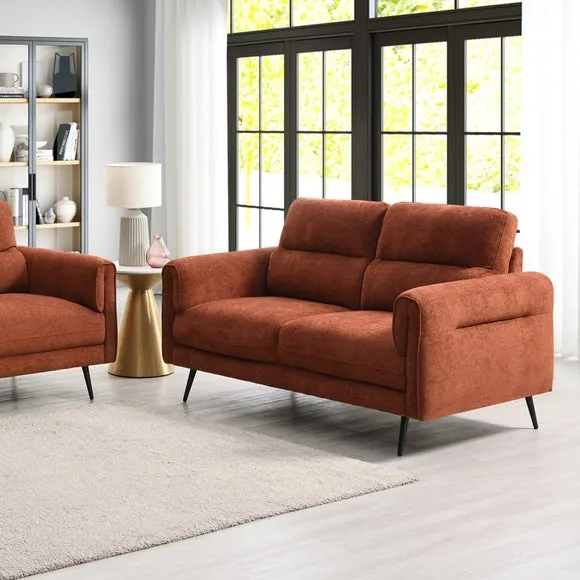 2-Seater Sofa with Curved Arms - Rust, Chenille