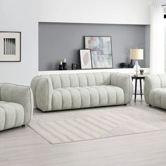 3-Seater Sofa Curved Design - Pale Green, Chenille