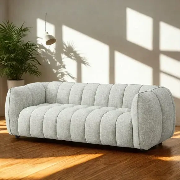 3-Seater Sofa Curved Design - Pale Green, Chenille