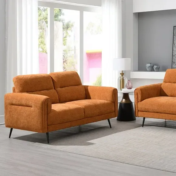 3-Seater Sofa with Curved Arms - Gold, Chenille