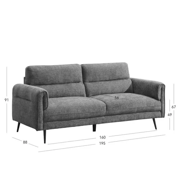 3-Seater Sofa with Curved Arms - Gold, Chenille