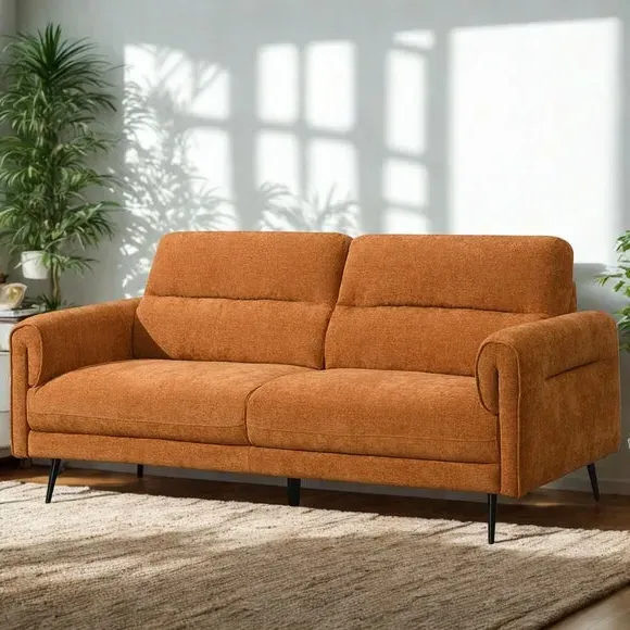 3-Seater Sofa with Curved Arms - Gold, Chenille image