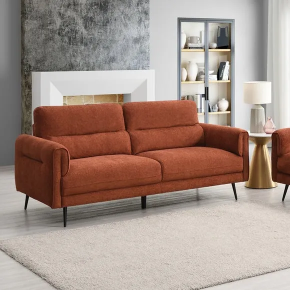 3-Seater Sofa with Curved Arms - Rust, Chenille