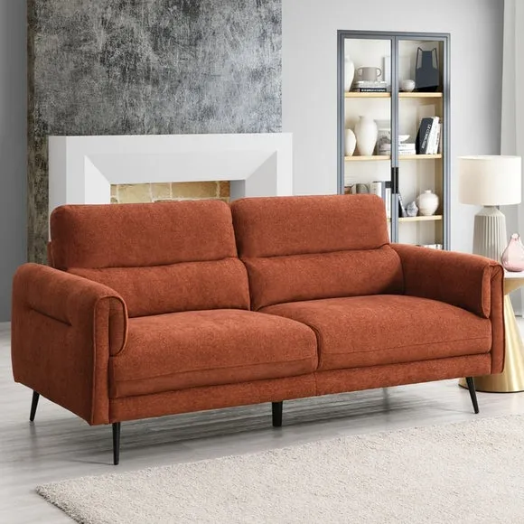 3-Seater Sofa with Curved Arms - Rust, Chenille