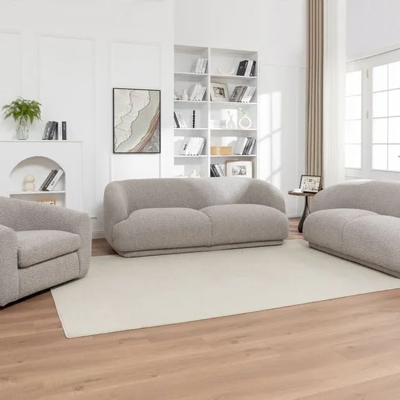 3-Seater Sofa with Curved Design - Taupe, Boucle