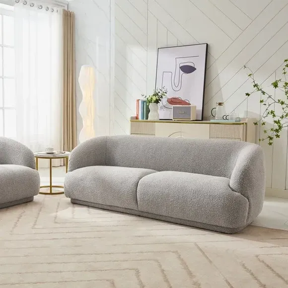 3-Seater Sofa with Curved Design - Taupe, Boucle image