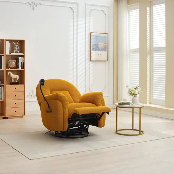 Reclining Chair with Phone Holder - Mustard, Fabric