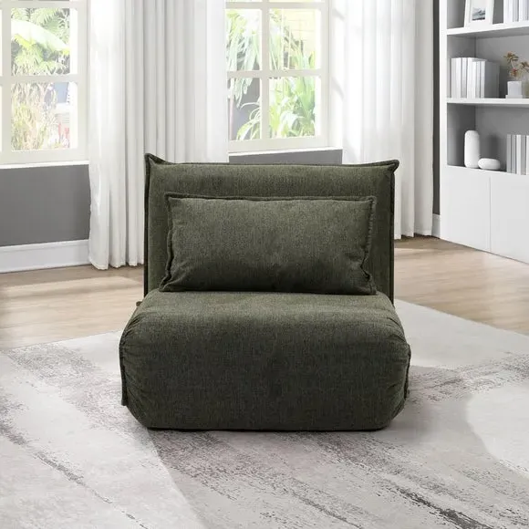 Single Sofa Bed with Clic Clac - Green, Chenille