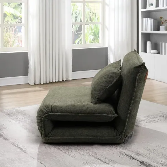 Single Sofa Bed with Clic Clac - Green, Chenille