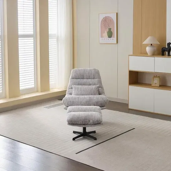 Swivel Chair with Footstool - Ash Grey, Fabric