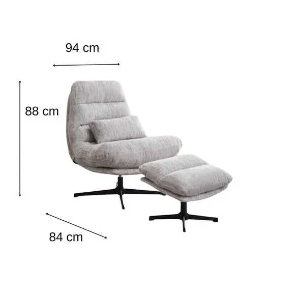Swivel Chair with Footstool - Ash Grey, Fabric