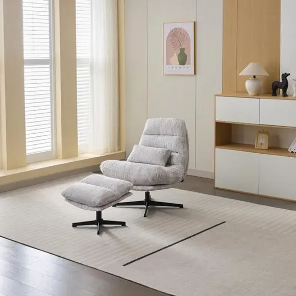 Swivel Chair with Footstool - Ash Grey, Fabric