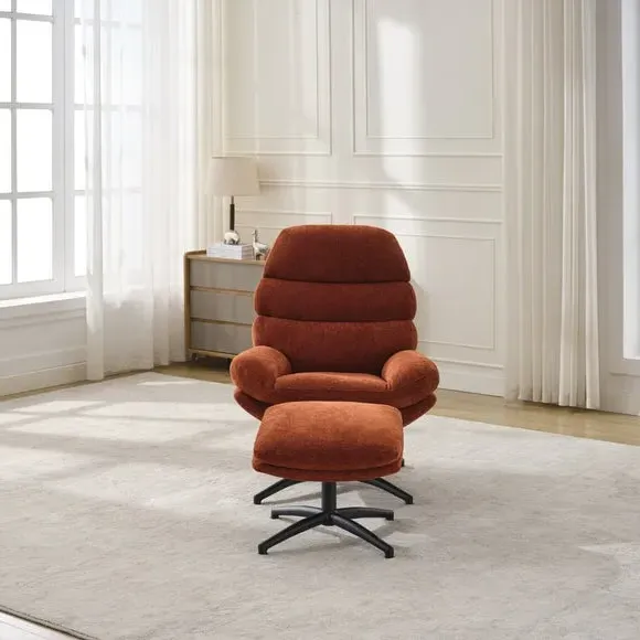 Swivel Chair with Footstool - Rust, Fabric