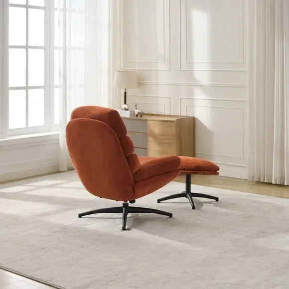Swivel Chair with Footstool - Rust, Fabric