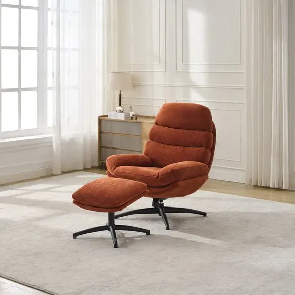 Swivel Chair with Footstool - Rust, Fabric