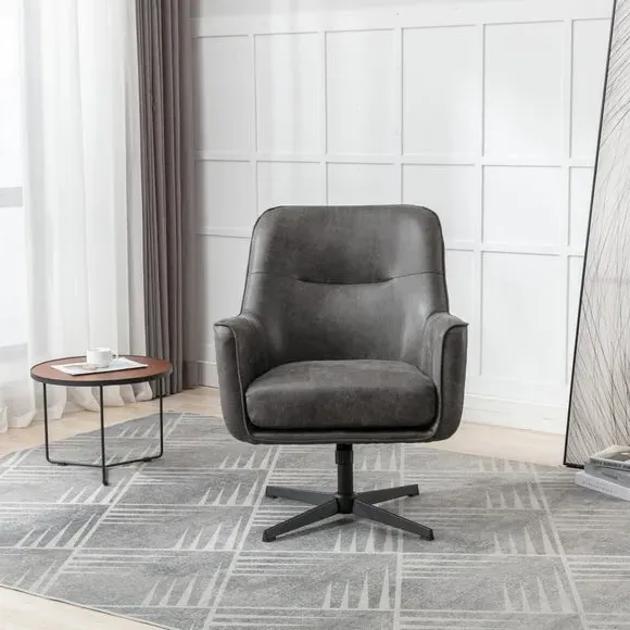Swivel Chair with Padding - Charcoal, Faux Leather