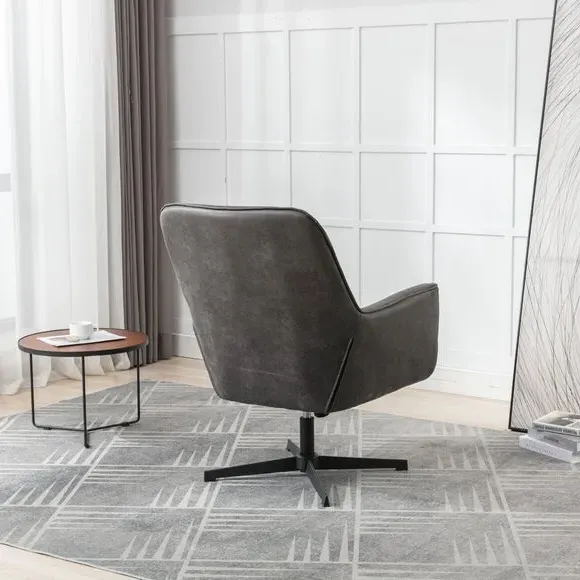 Swivel Chair with Padding - Charcoal, Faux Leather