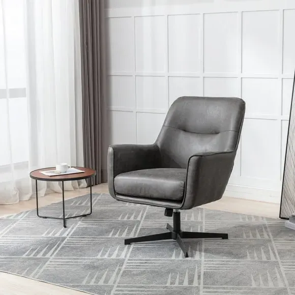 Swivel Chair with Padding - Charcoal, Faux Leather image