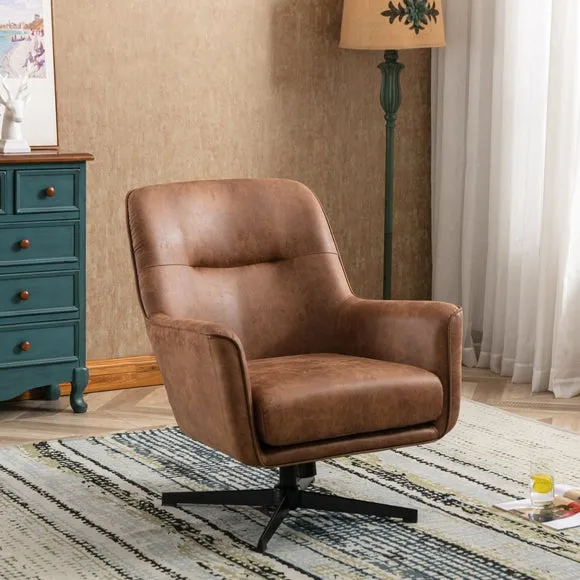 Swivel Chair with Padding - Tan, Faux Leather