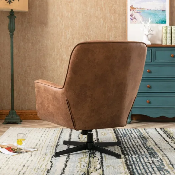 Swivel Chair with Padding - Tan, Faux Leather