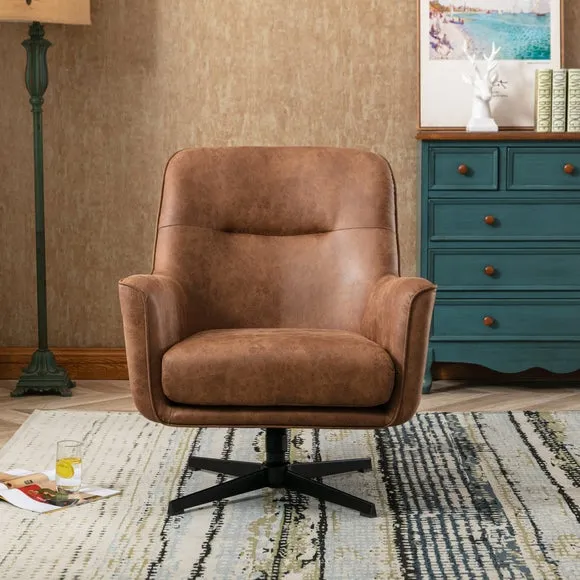 Swivel Chair with Padding - Tan, Faux Leather