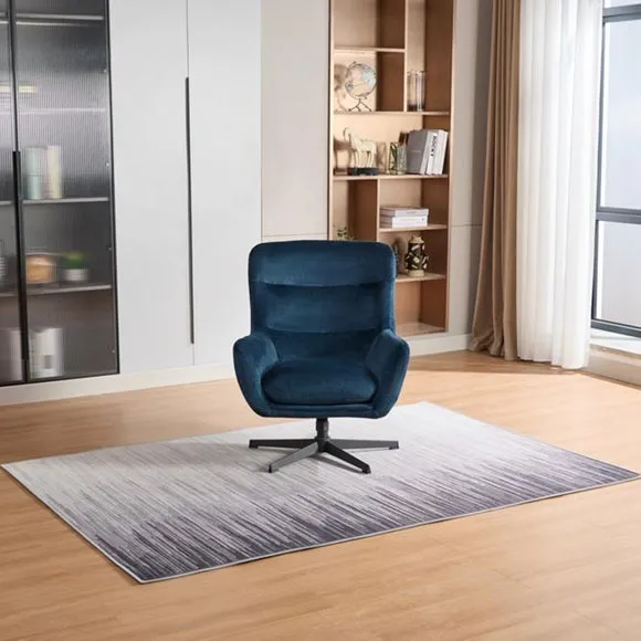 Swivel Recliner Chair with Footstool - Blue, Velvet