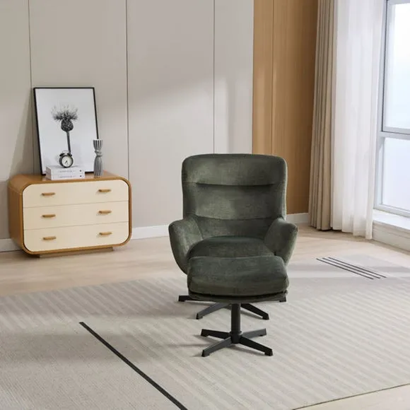 Swivel Recliner Chair with Footstool - Green, Velvet