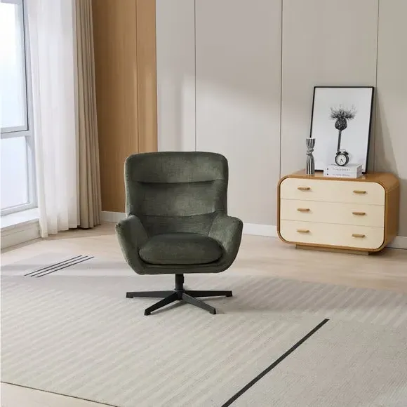Swivel Recliner Chair with Footstool - Green, Velvet
