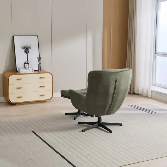 Swivel Recliner Chair with Footstool - Green, Velvet