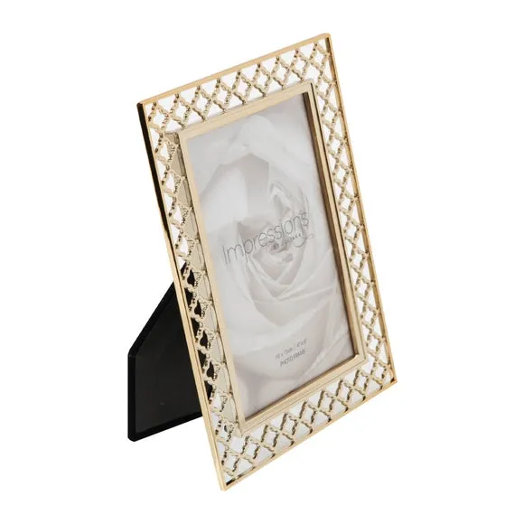 Lattice Cut Photo Frame - Gold, Metal
