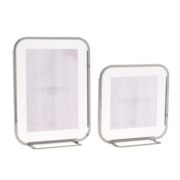 Set of 2 Photo Frames with Rounded Corners - Silver