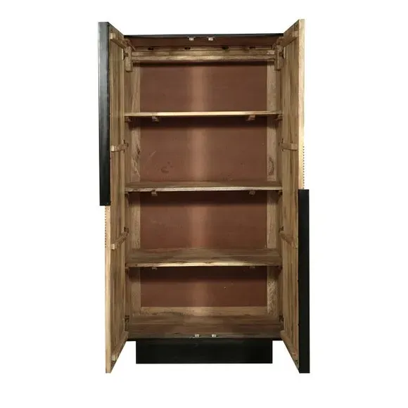 2-Door Cabinet with Grooved Top - Grey, Mango Wood