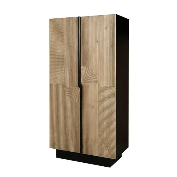 2-Door Cabinet with Grooved Top - Grey, Mango Wood
