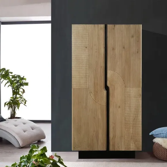 2-Door Cabinet with Grooved Top - Grey, Mango Wood image
