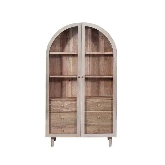 2-Door Glass Cabinet with Drawers - White, Mango