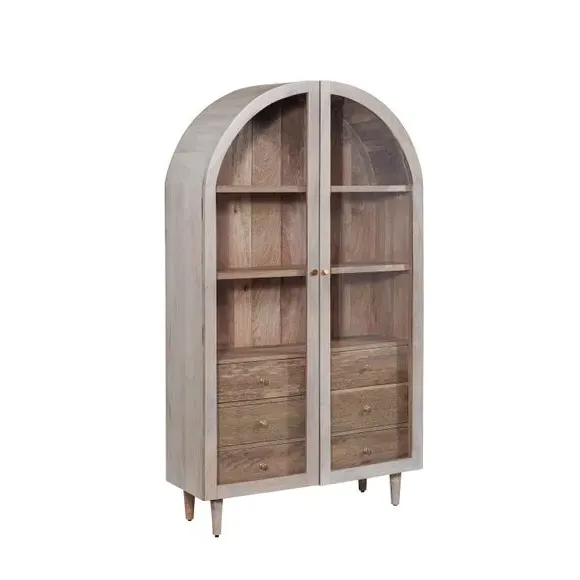 2-Door Glass Cabinet with Drawers - White, Mango
