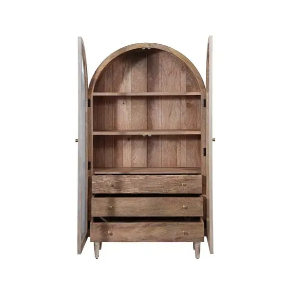 2-Door Glass Cabinet with Drawers - White, Mango