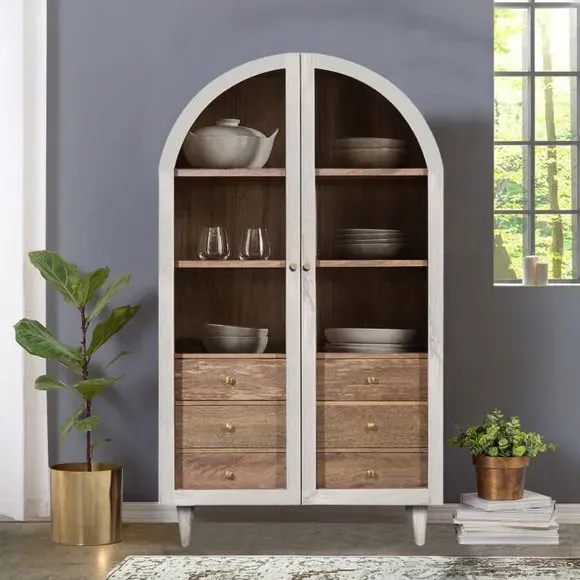 2-Door Glass Cabinet with Drawers - White, Mango image