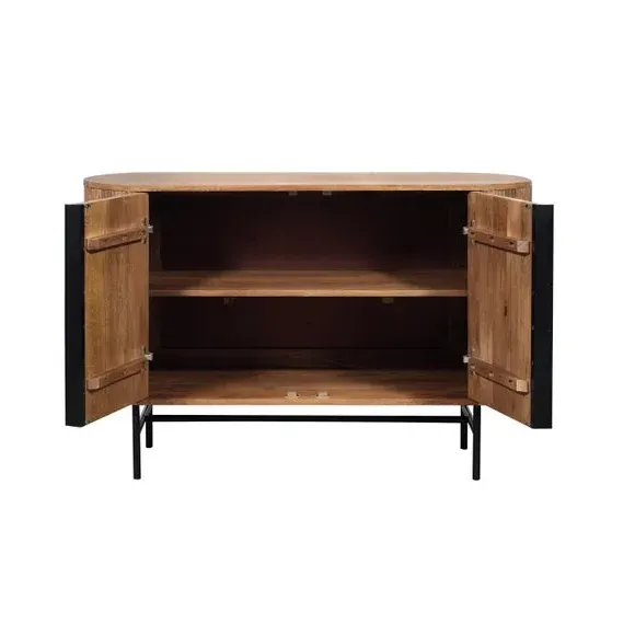 2-Door Sideboard with Ribbed Design - Natural, Mango