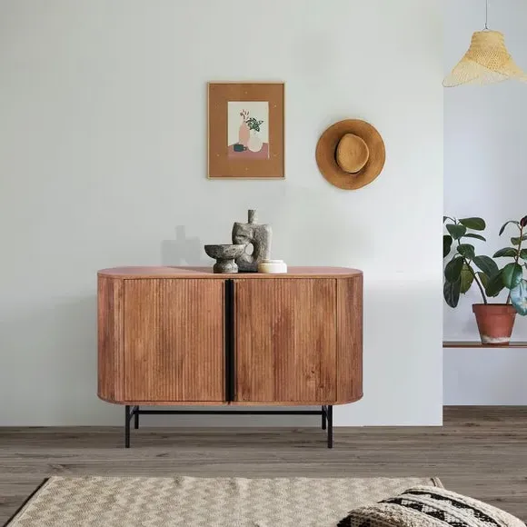 2-Door Sideboard with Ribbed Design - Natural, Mango image