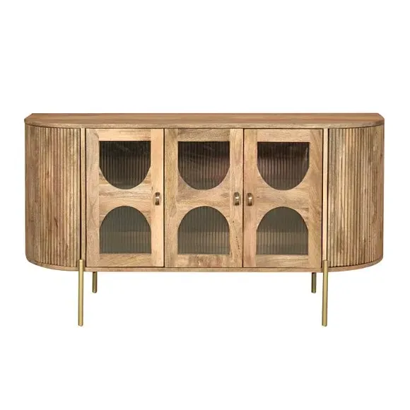 3-Door Sideboard with Glass Doors - Natural, Mango