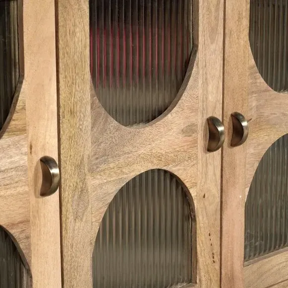 3-Door Sideboard with Glass Doors - Natural, Mango
