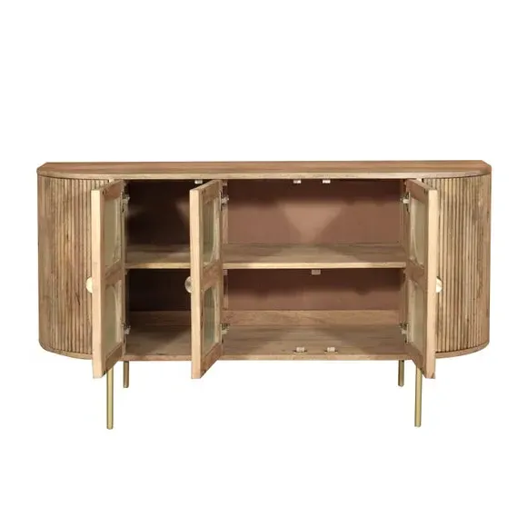 3-Door Sideboard with Glass Doors - Natural, Mango