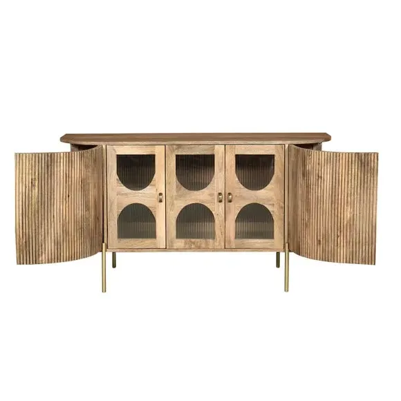 3-Door Sideboard with Glass Doors - Natural, Mango