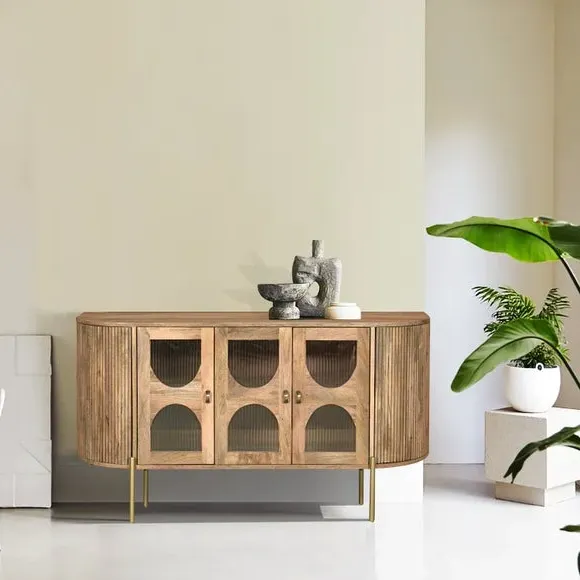 3-Door Sideboard with Glass Doors - Natural, Mango image