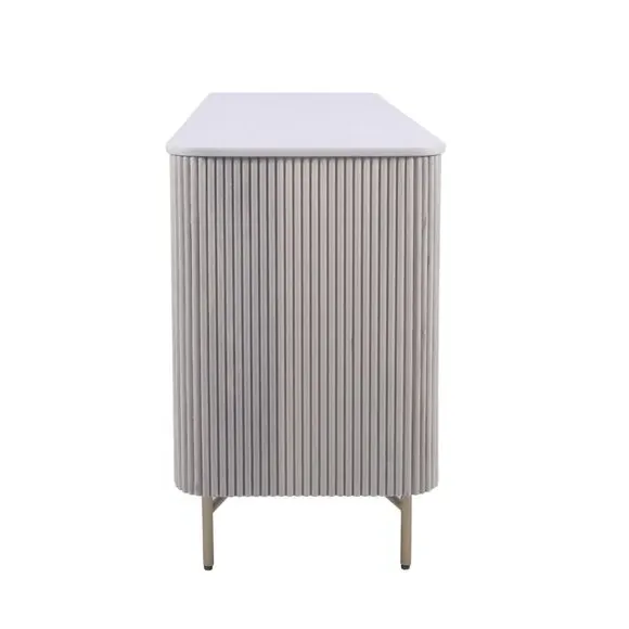 3-Door Sideboard with Ribbed Design - White, Wood