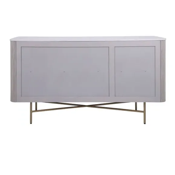 3-Door Sideboard with Ribbed Design - White, Wood
