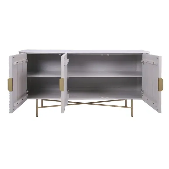3-Door Sideboard with Ribbed Design - White, Wood