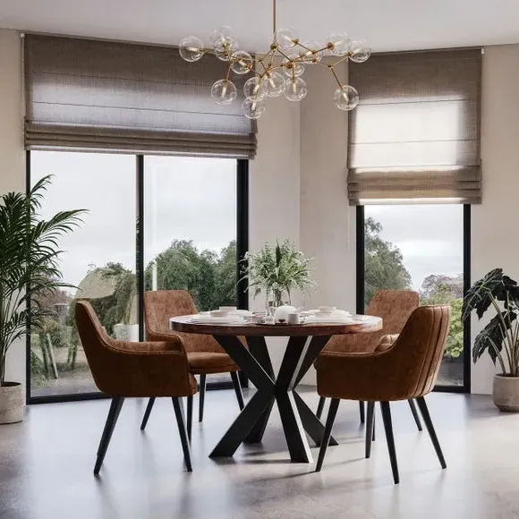 4-Seater Round Dining Set with Chairs - Tan